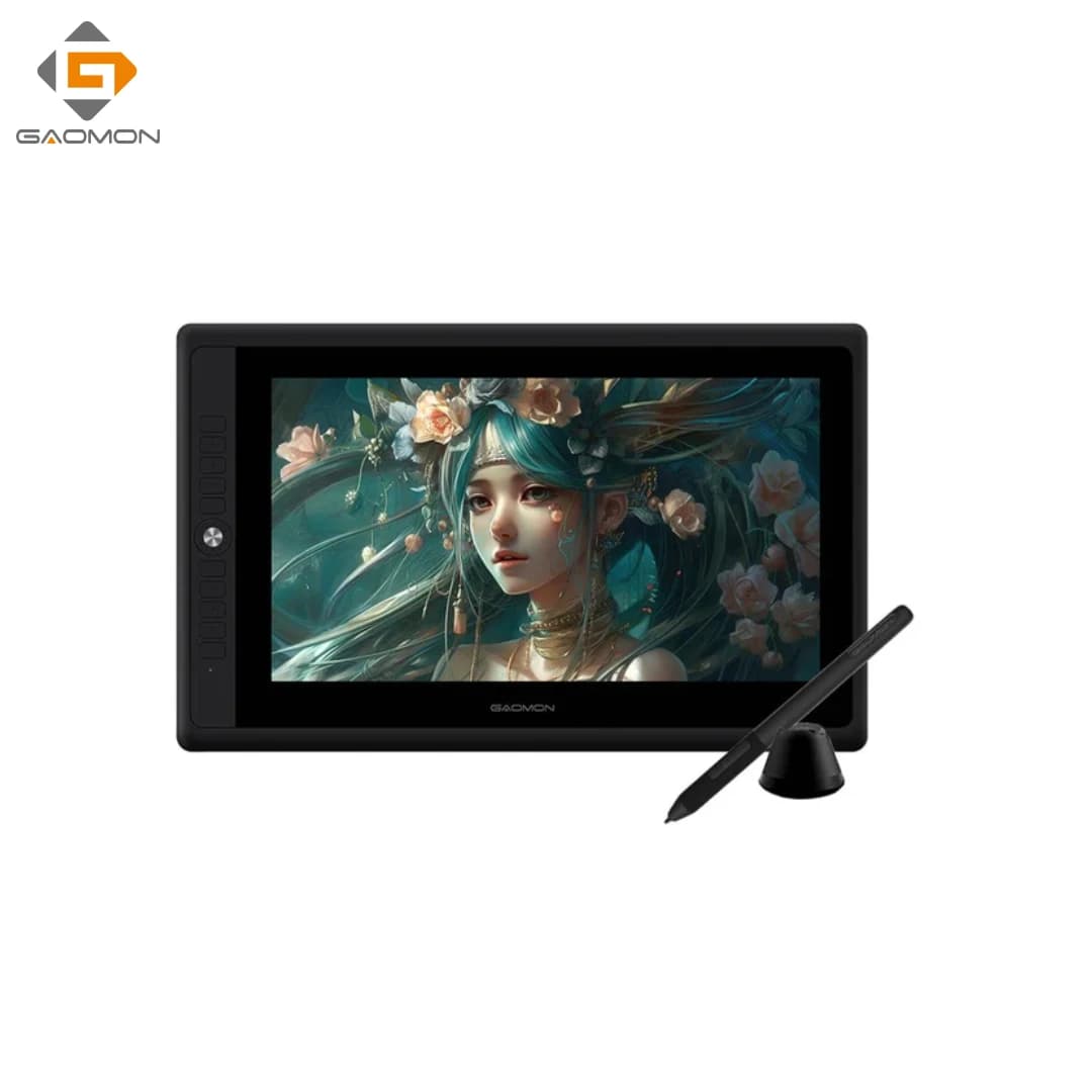 Tavoletta grafica Gaomon PD156 Pro con schermo da 15,6 pollici, display con penna NTSC al 88%, vetro inciso antiriflesso, monitor per disegno con supporto inclinabile e penna.