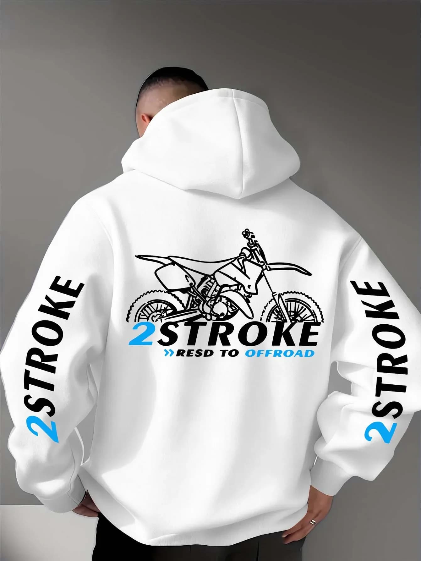Men's Autumn Fleece Hoodie Loose Oversized Pullover 2 Stroke Offroad Dirt Bike Print Motorcycle Casual Streetwear Sweatshirt