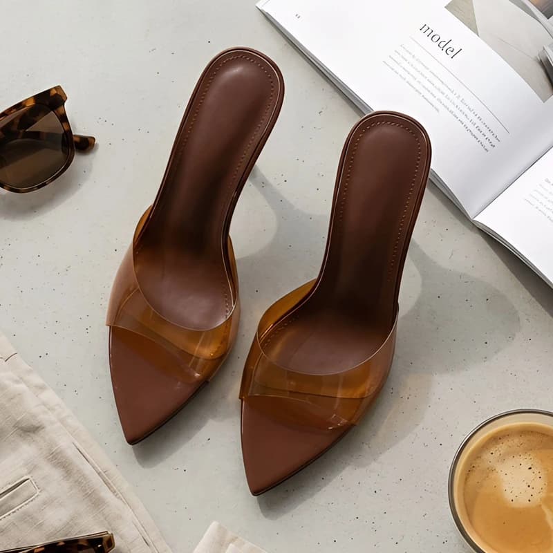 Eilyken New Fashion Summer PVC Transparent Open Toe Women Slippers Sexy Thin High Heels Striptease Party Shoes