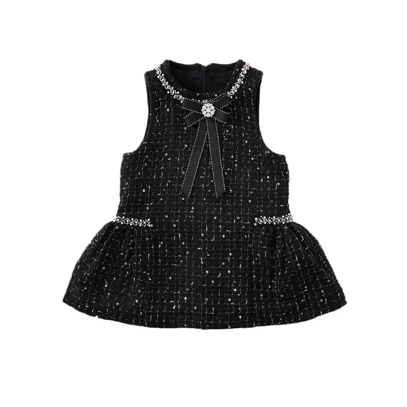 Abito gilet senza maniche da ragazza autunnale Abito invernale da bambino nero elegante con strass Abiti per bambini per ragazze 2-7 anni Abbigliamento da festa invernale
