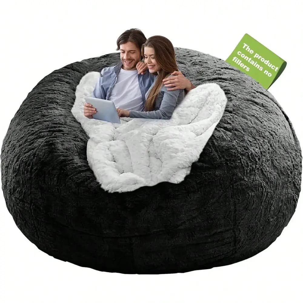 Filler Bean Bag Chair Cover Without Filler,Big Round Soft Fluffy PV Velvet Washable Bean Bag Lazy Sofa Bed Cover For Adults,Liv