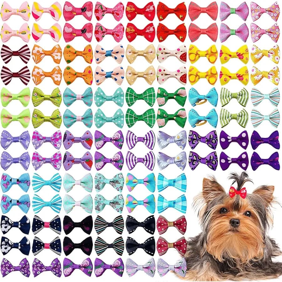 Fiocchi per peli di cani da compagnia con elastici Accessori per capelli per toelettatura di cuccioli di gatto Confezione da 50