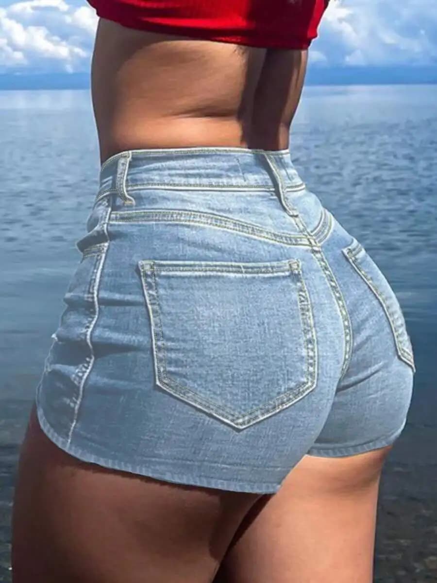 High Waist Denim Shorts With Pockets Slim Fit Women Summer Casual Hot Pants