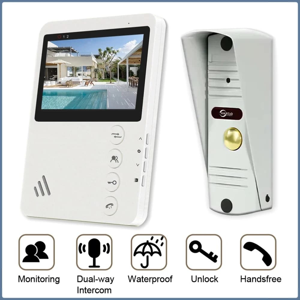 ANJIELO Videocitofono Impermeabile Cablato per Appartamento con Visione Notturna, Monitor Interno e Funzione DND