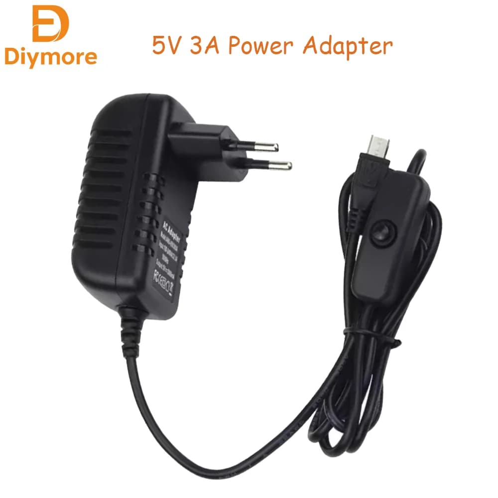Adattatore di alimentazione 5V 3A Pulsante interruttore Adattatore di alimentazione Porta micro USB Spina UE Funzioni di protezione da cortocircuito, sovracorrente e sovraccarico