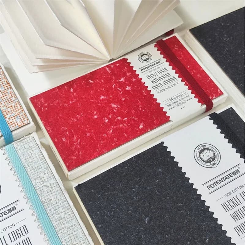 Potentate Watercolor Paper Journal 100% Cotton Deckle Edged 300g Travel Water Color Sketchbook 24 sheets For Painting
