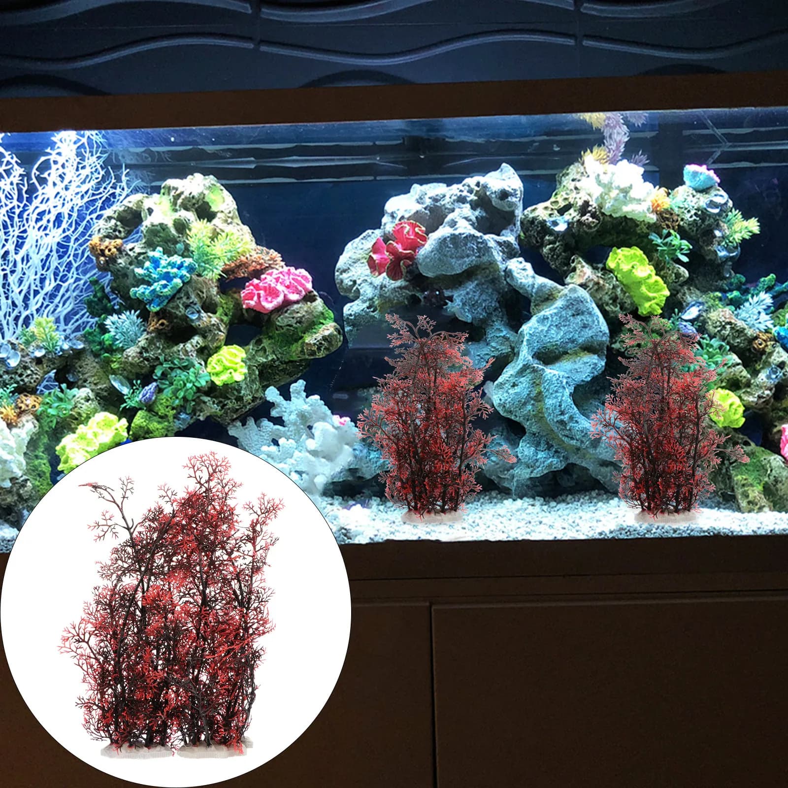 2 Pezzi di Piante Artificiali di Alghe Marine Vivaci per Acquario, Decorazione con Materiale Sicuro e Resistente allo Sbiadimento, Erba Simulata per Paesaggistica Acquatica