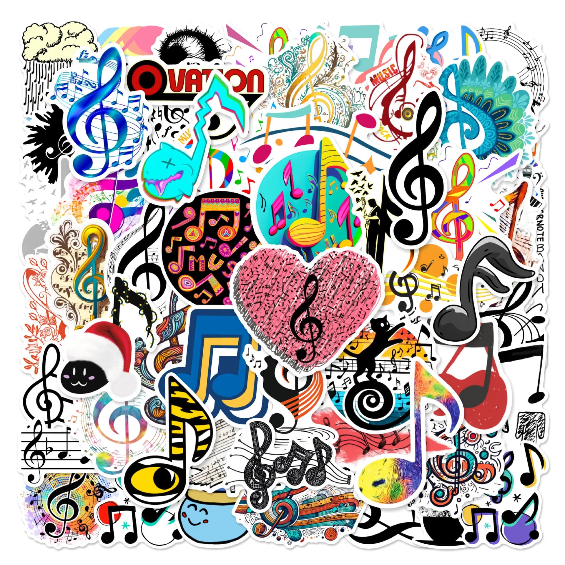 60 Pezzi Adesivi Divertenti con Note Musicali, Decalcomanie Cartoon per DIY, Scrapbooking, Laptop, Chitarra, Valigia, Skateboard