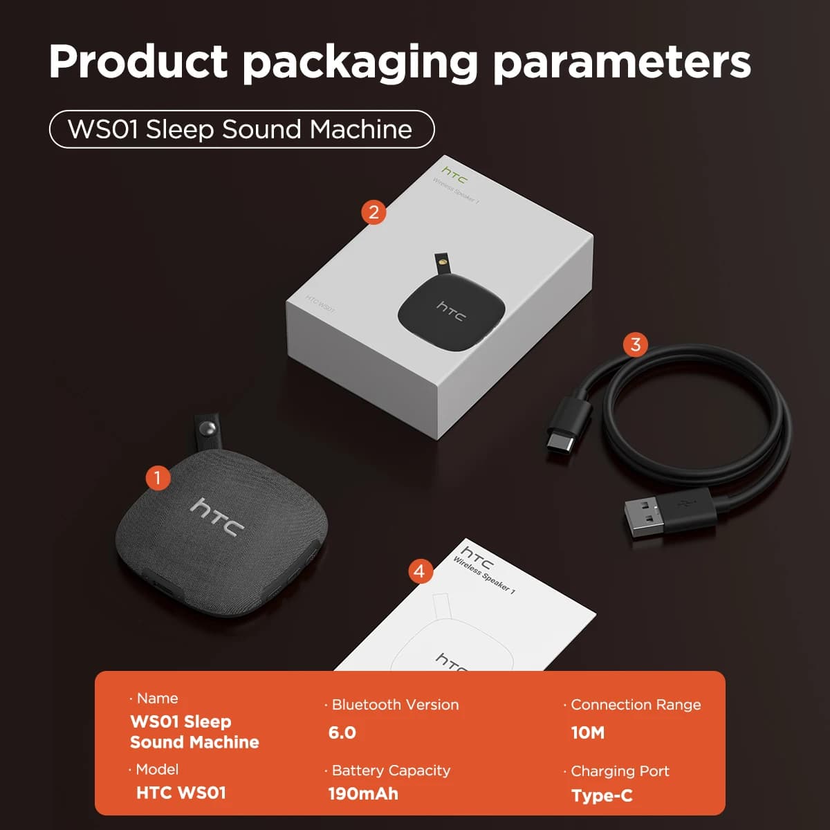 HTC WS01 Speaker Sleeping Aid Wireless Bluetooth Speaker Bass HiFi Stereo Sound Low Latencyf Built-in Mic for Home Party