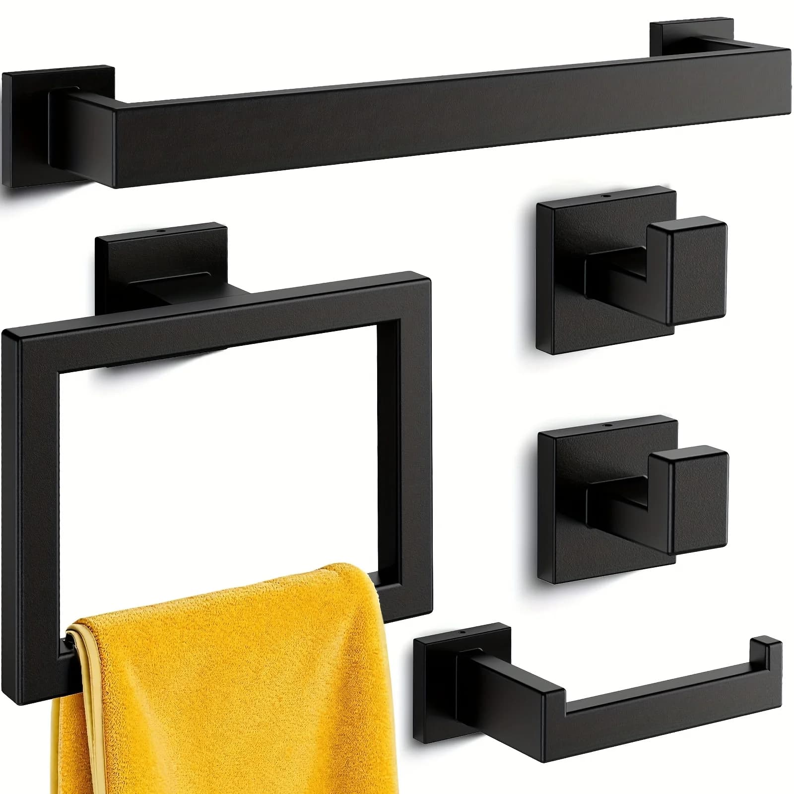 Set di porta asciugamani e hardware da bagno in acciaio inossidabile da 5 pezzi - Sistema porta asciugamani completo antiruggine per carichi pesanti con porta carta igienica