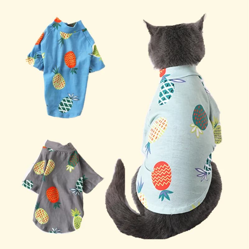 1 camicia per cani e gatti con stampa di ananas, traspirante, estiva, per cani di piccola taglia e gatti, abbigliamento casual per l'uso quotidiano.