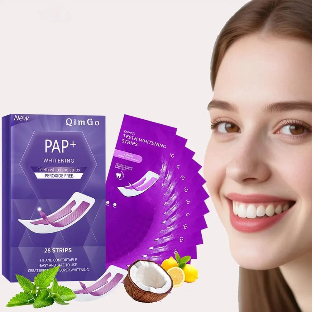 PAP + Teeth whitening strips Purple strips Remove yellow spots Enlighten teeth do not damage tooth enamel for sensitive teeth