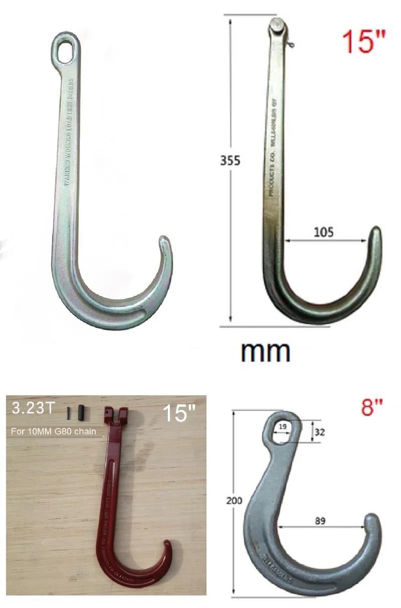 8 "-15" 5400 pounds J-hook point ring hook for eyes wide mouth long hook large forged opening hook forged steel alloy rod part