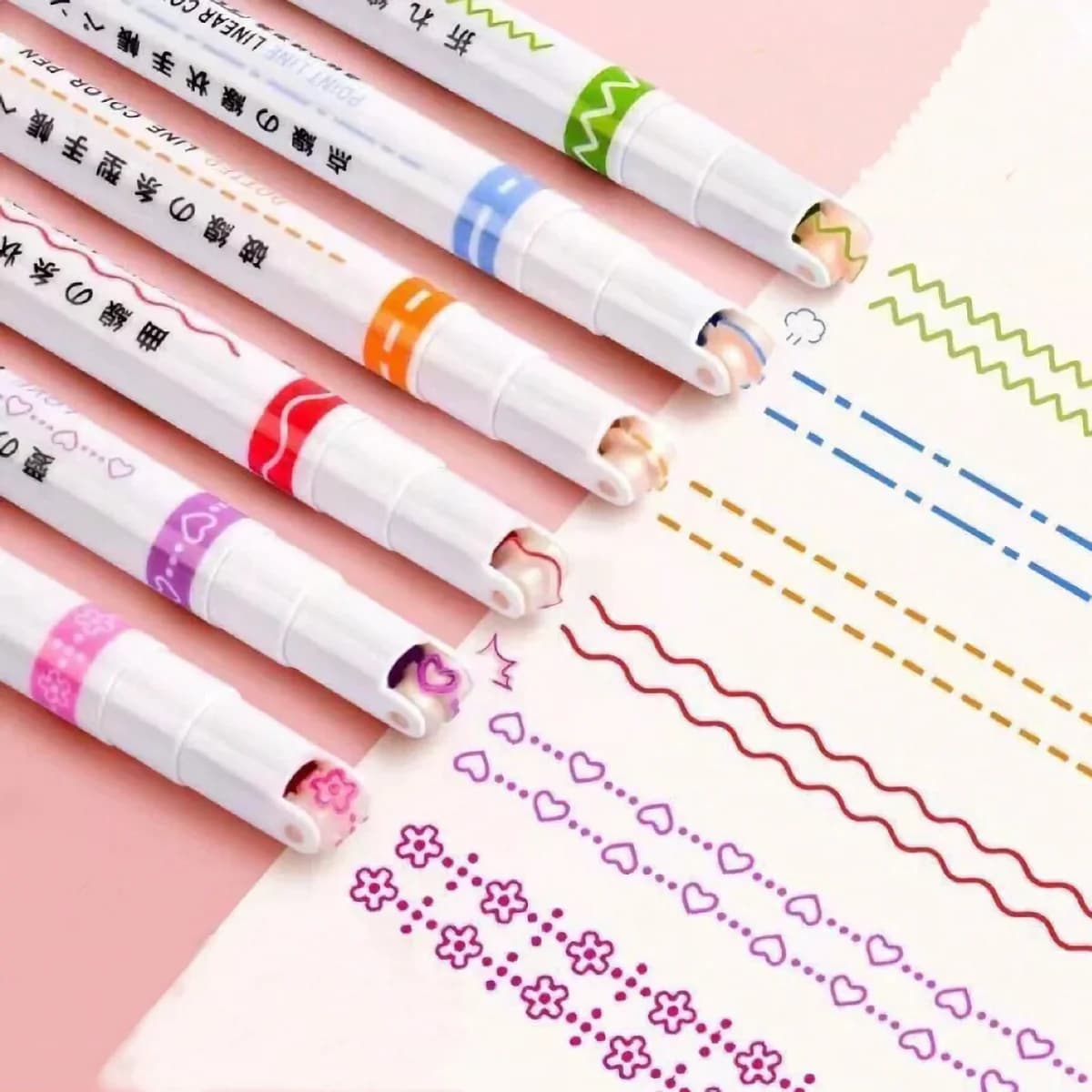 Set di 6 pennarelli evidenziatori con forme curve uniche, colori assortiti, ideali per prendere appunti e disegni creativi