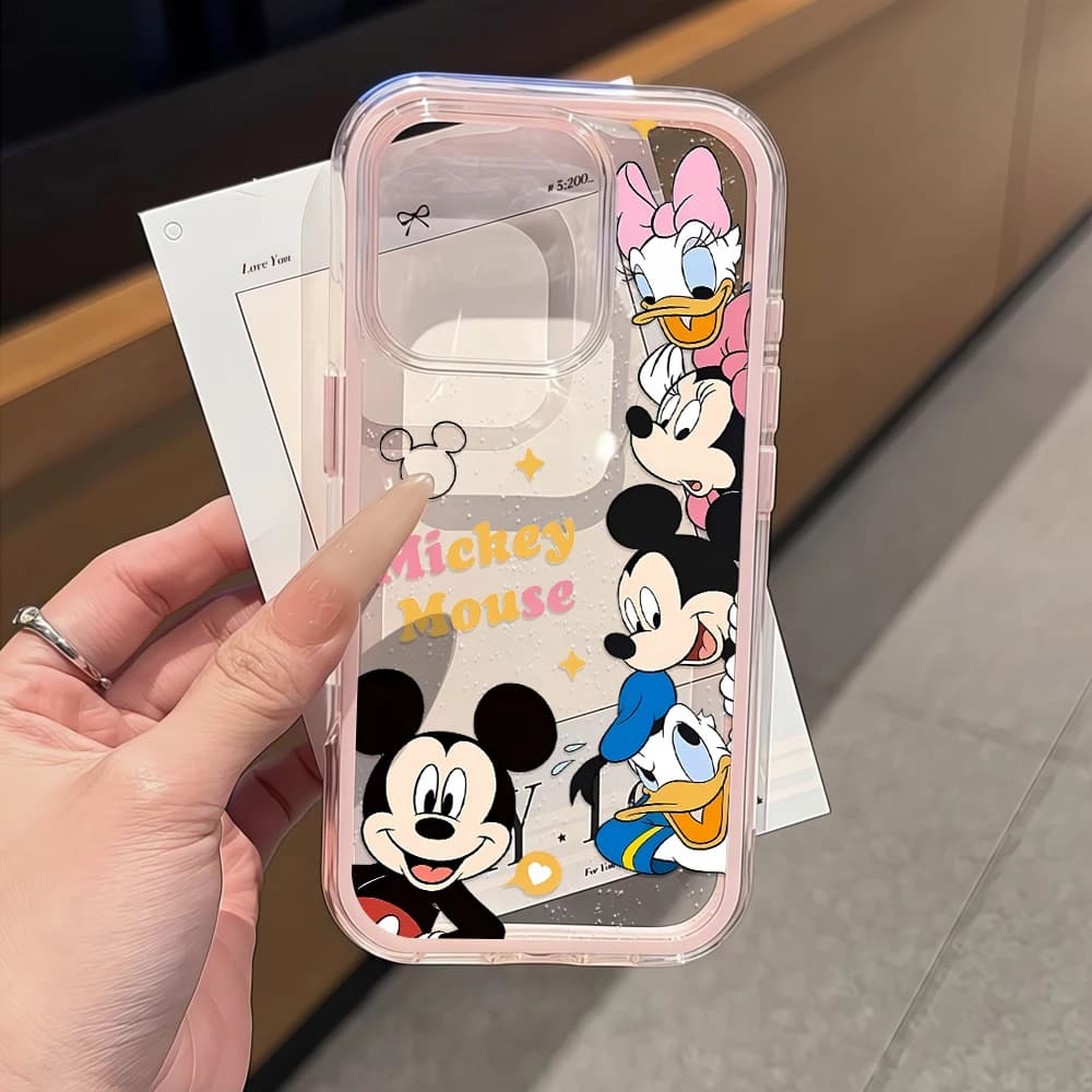 Custodia Morbida Trasparente Antiurto Kawaii con Cartoni Animati Famiglia Topolino e Daisy per iPhone 17 16 15 14 13 12 11 Pro Max 17Air 15 Plus