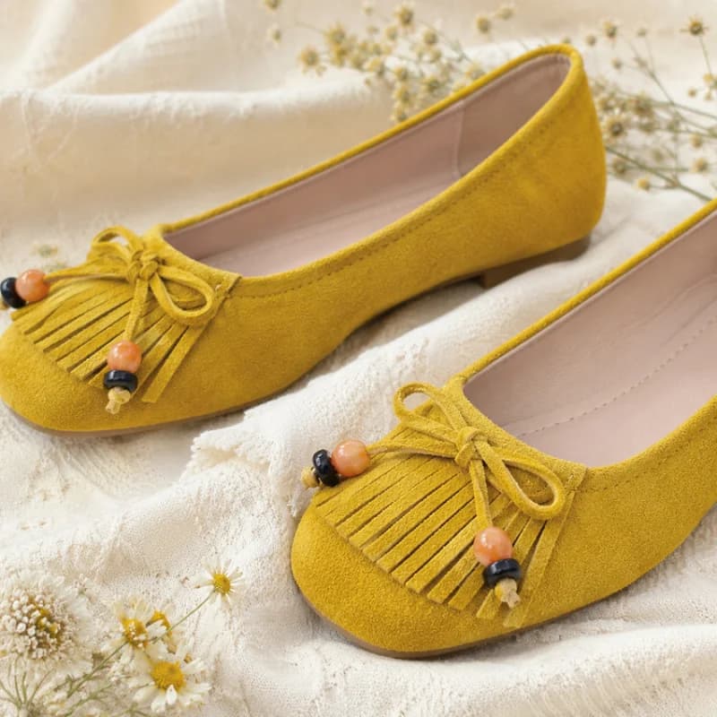 Women's shallow-cut shoes2026New Autumn Beaded Tassel Flat Shoes Versatile Retro Loafers