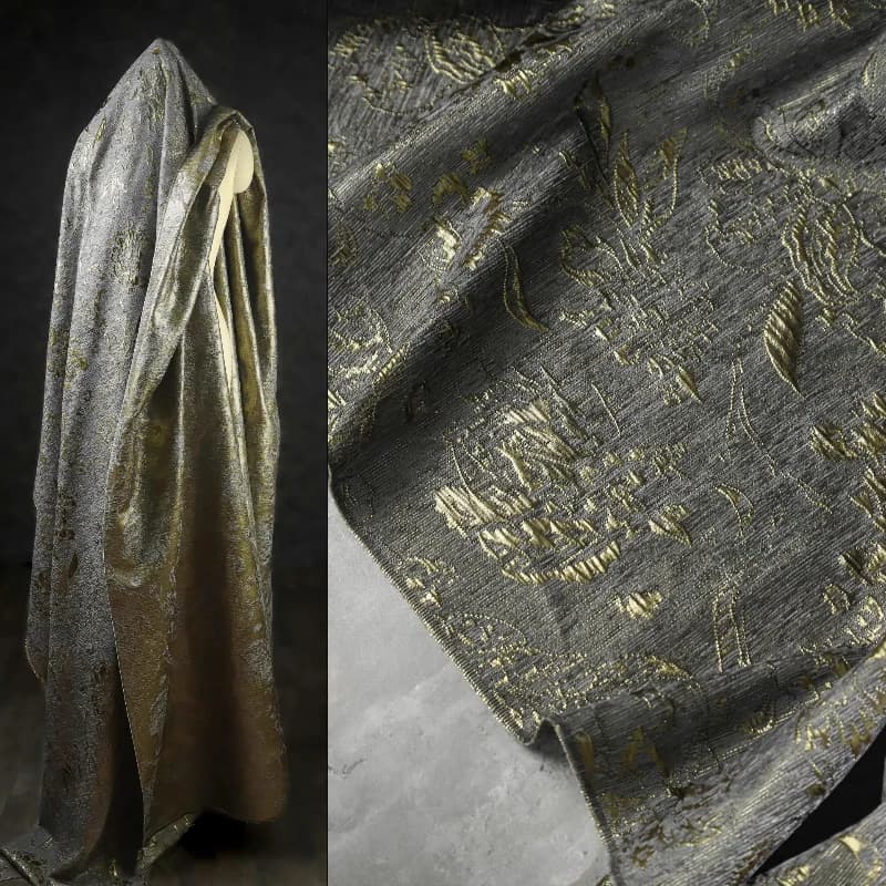 Tessuto con texture jacquard grigia Nuovo filo d'oro in pelle scamosciata dorata cinese autunno inverno cappotto gilet pantaloni eleganti tessuti firmati
