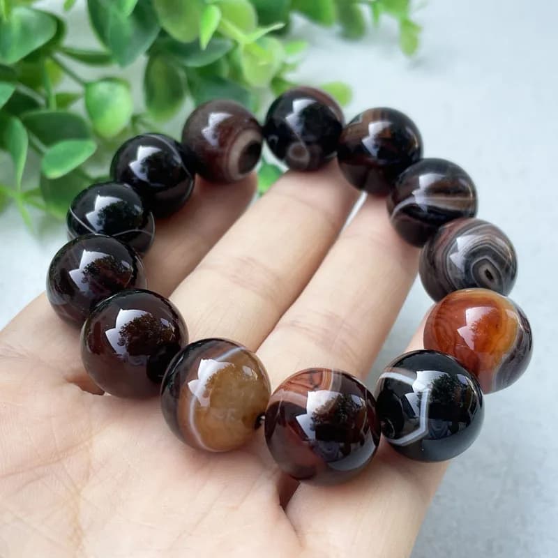Bracciale alla moda in stile etnico unisex con perline grandi in onice da 16 mm