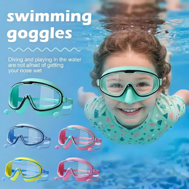 Occhialini da Nuoto in Silicone con Telaio Grande e Tappi per le Orecchie, Occhiali Professionali HD Antiappannamento per Uomo e Donna, Accessori per il Nuoto