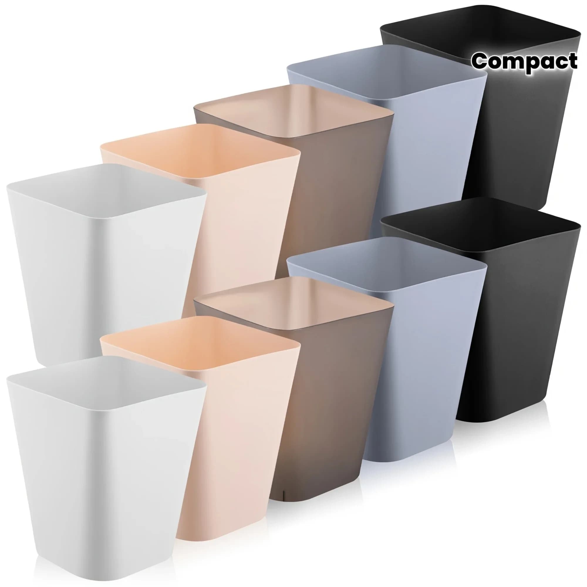 Set di 10 Cestini Quadrati in Plastica, Piccoli Contenitori per Rifiuti per Bagno, Ufficio, Cucina, Soggiorno e Camera da Letto