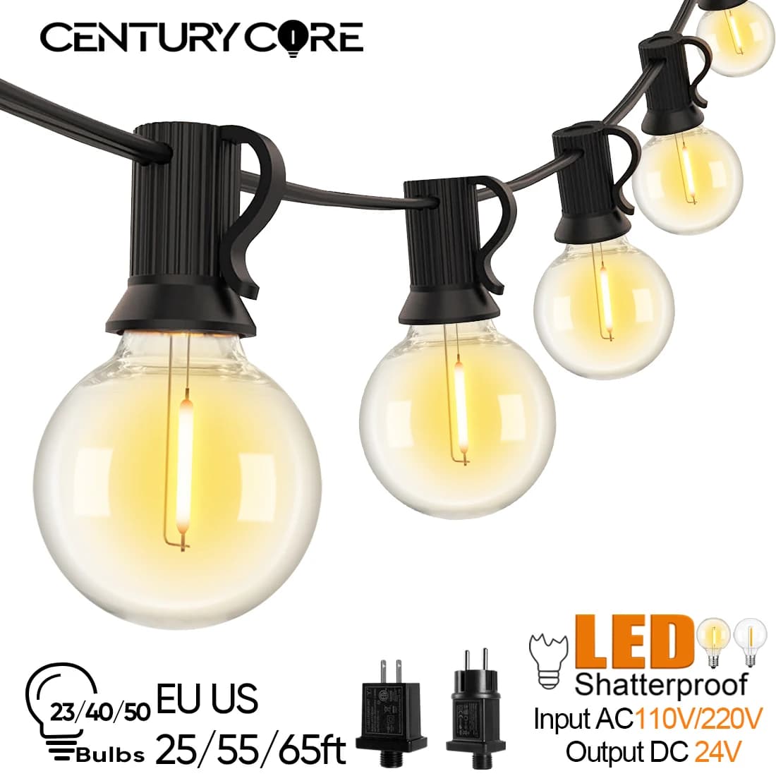 Plastica G40 Uscita luce esterna 12V String Light Impermeabile infrangibile Ghirlanda Luci Campeggio Giardino Decorazione festa Luci