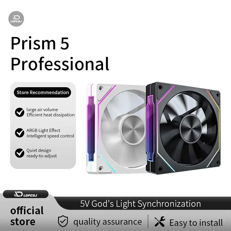 Chassis Computer LDPCSJ OEM PRISM 5 PRO 12cm ARGB 4 Pin PWM Silent 12V Large Air Volume 45.2CFM/600-1800RPM