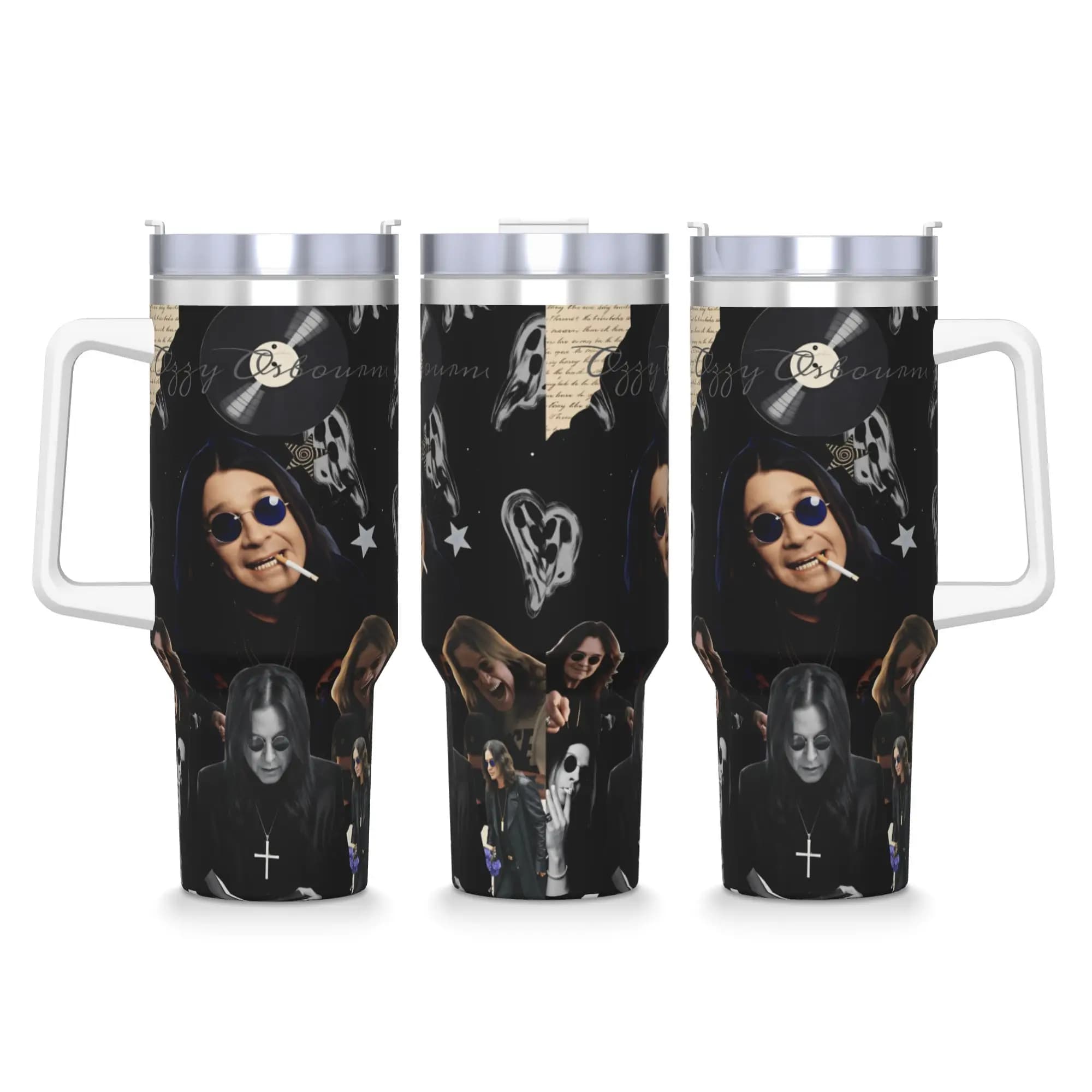 Tumbler in Acciaio Inox Ozzy Osbournes, Tazza Termica da Spiaggia con Cannuccia e Coperchio, 40oz, Borraccia per Auto per Acqua Calda e Fredda