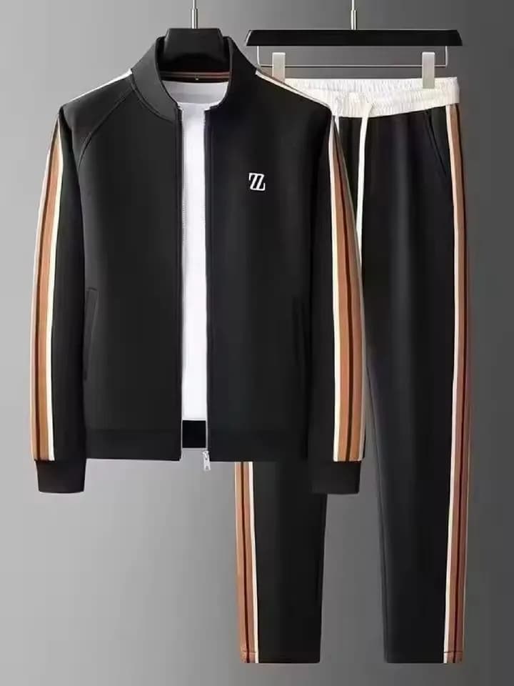 Men's autumn sportswear, long collar, Korean collar, casual sports suit, two-piece set, straight leg pants
