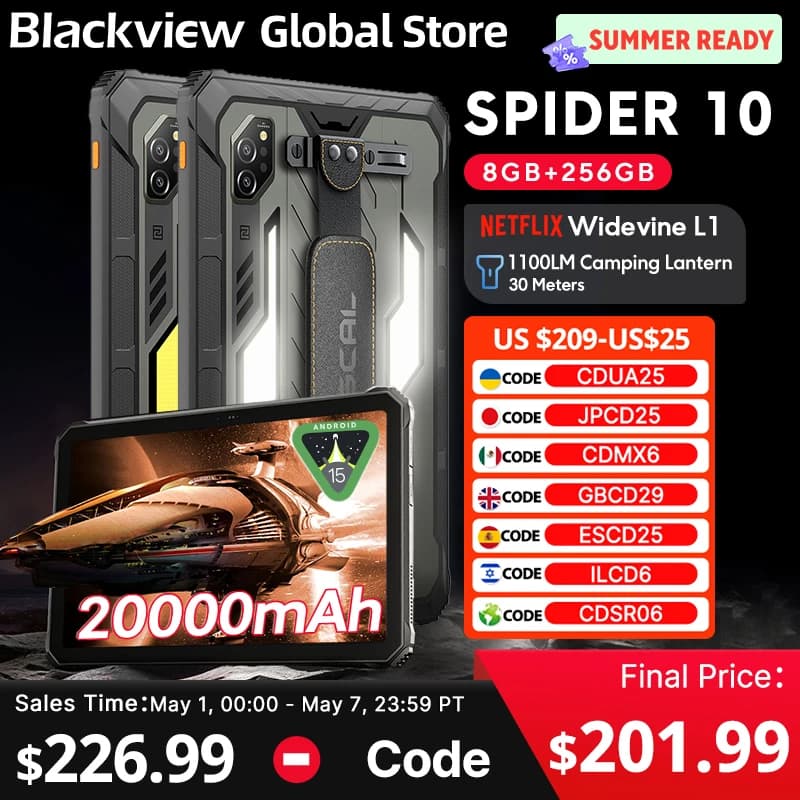 Blackview Oscal SPIDER 10 Tablet robusto 20000mAh 45W Display HD + IPS da 11 pollici Octa-core Android 256GB IP68 e IP69K Pad esterno PC