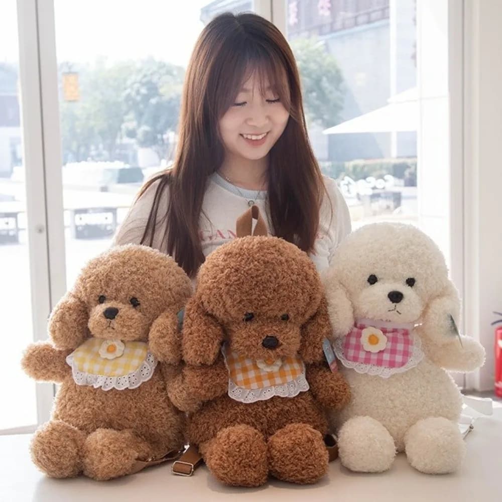 Nuovi Zaini a Forma di Cane in Peluche, Modello Barboncino Marrone e Kaki, Zaino a Forma di Cucciolo Imbottito, Borsa a Tracolla con Animali Carini Kawaii, Moda per Ragazze