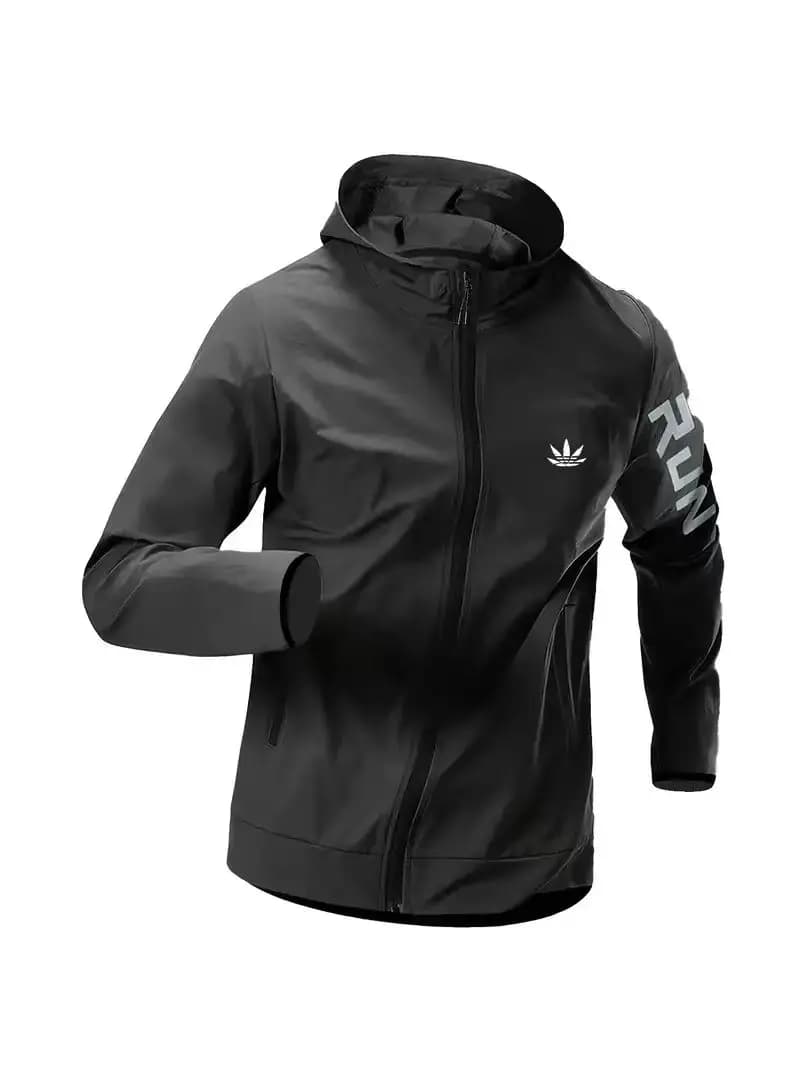 Mens Run Hooded Windbreaker Jacket Waterproof Lightweight Breathable Sports Running Hiking Casual Outerwear