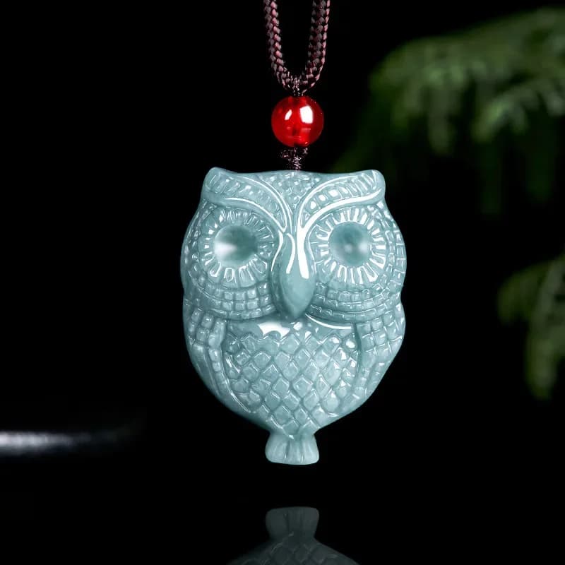 Genuine A-goods Jadeite Blue Water Owl Pendant Seed Glutinous Pendant Animal Jade Pendant Men Women Models Jewelry Gift