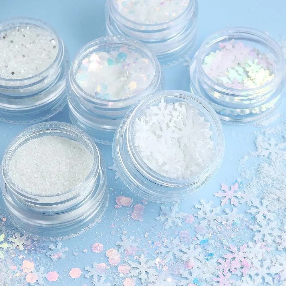 Set di 6 Polveri Pigmentate per Unghie, Paillettes Natalizie, Strumenti per Manicure, Decorazioni per Nail Art, Glitter Natalizi