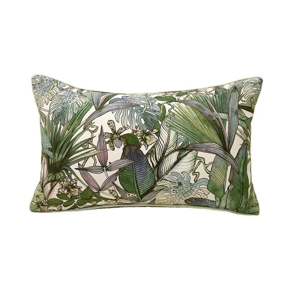 Foresta pluviale pianta stampa foglie verdi decorativo vita lombare federa pesante ciniglia tessuto divano sedia Home Store 30x50 Cm