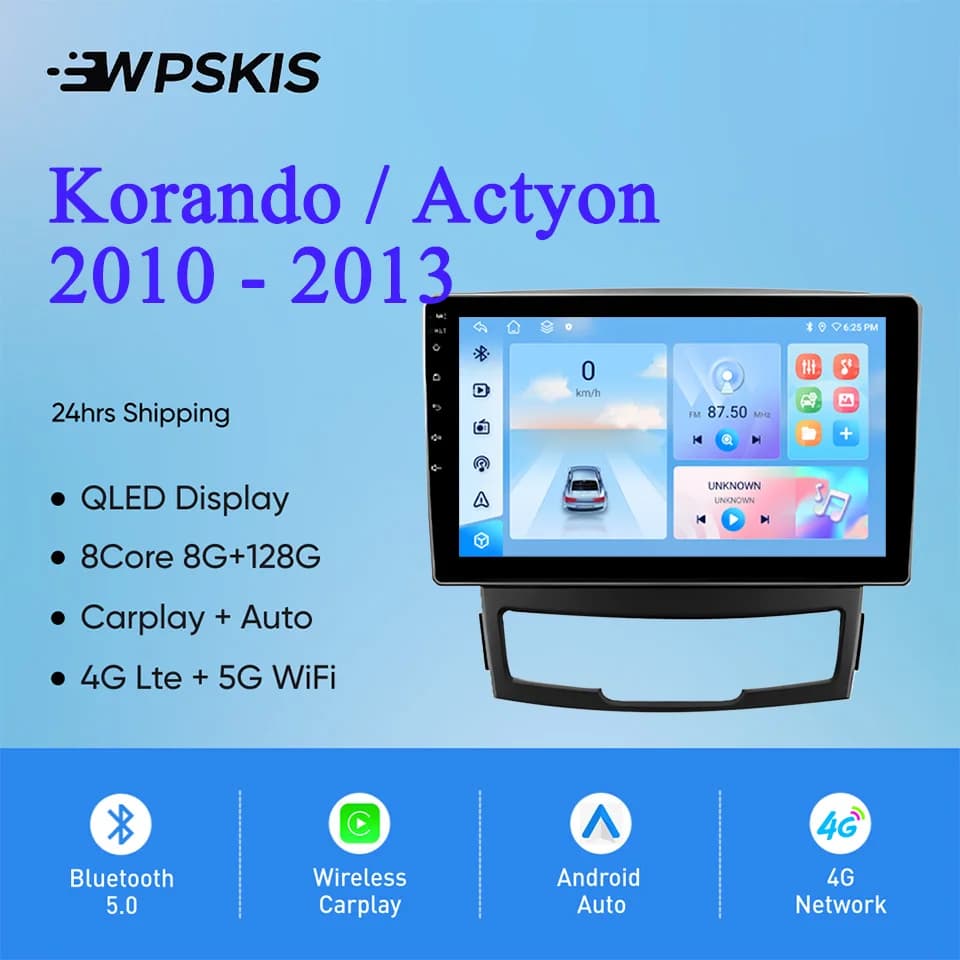 Per SsangYong Korando Actyon 2010-2013 Auto Stereo Radio lettore Video multimediale Navi Monitor GPS Android 14 4G Lte WiFi Carplay
