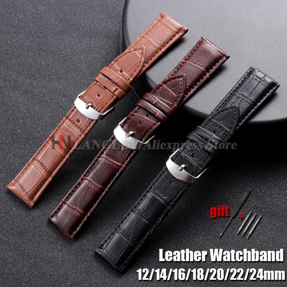 12/14mm 16mm 18mm 20mm 22mm 24mm Soft Leather Watchband Watch Strap Men Women Bracelet Black Brown Wristbelt for Seiko for Omega
