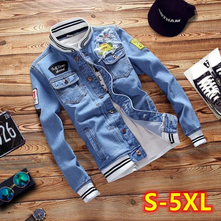 Nuovo 2026 Giubbotti di jeans da uomo Moda maschile Trendy Strappato Denim Bomber Cappotti Mens Casual Giacca a vento Cowboy Jeans Giubbotti Abbigliamento