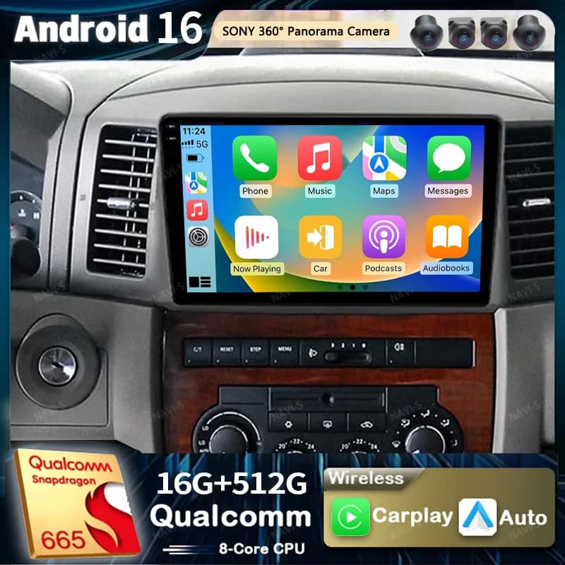 Android 16 For Jeep Grand cherokee 2004 2005 2006 2007 Car Radio GPS Multimedia Player DSP Carplay + Auto 8 Core Android Stereo