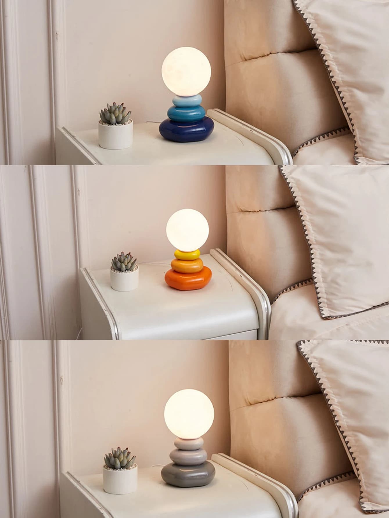Lampada da tavolo a led in ceramica arancione/blu/grigio per scrivania da camera Lampada da luce d'atmosfera comodino luna stromatolite Articoli per decorare la stanza
