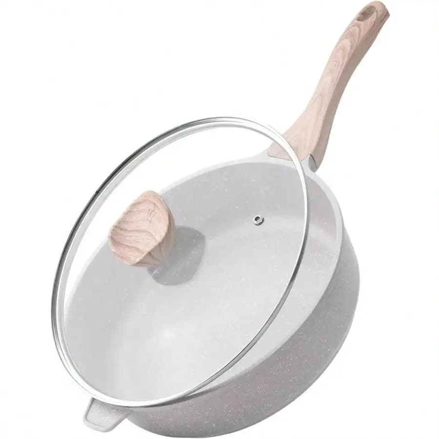 Padella Profonda Antiaderente con Coperchio, 12 Pollici, Pentola Grande da 5 Qt, Padella Antiaderente per Soffritti, Pentola Sana per Cottura a Induzione