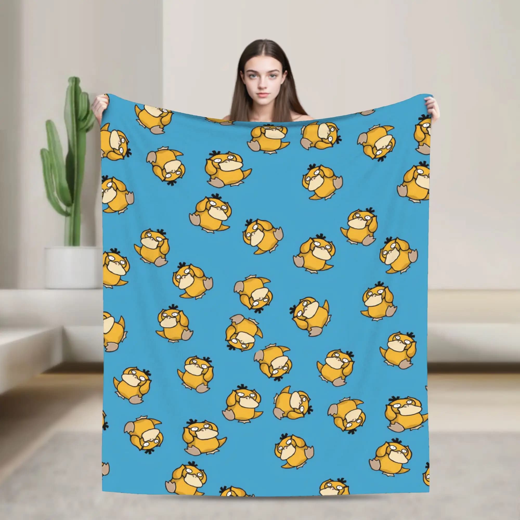 Psyduck Manga Flannel Blanket Soft Warm Throw Blanket for Couch Bed Travel Office Novelty Bedspread Sofa Bed Cover