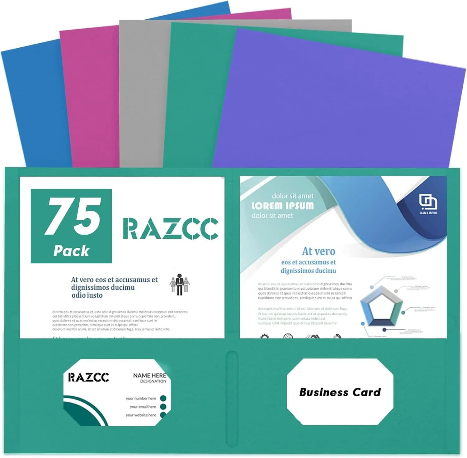 Confezione da 75 Cartelle a Due Tasche con Scomparti, Cartelle Portadocumenti in Carta Spessa per Fogli Formato Letter, Colori Assortiti per Scuola Ufficio Casa