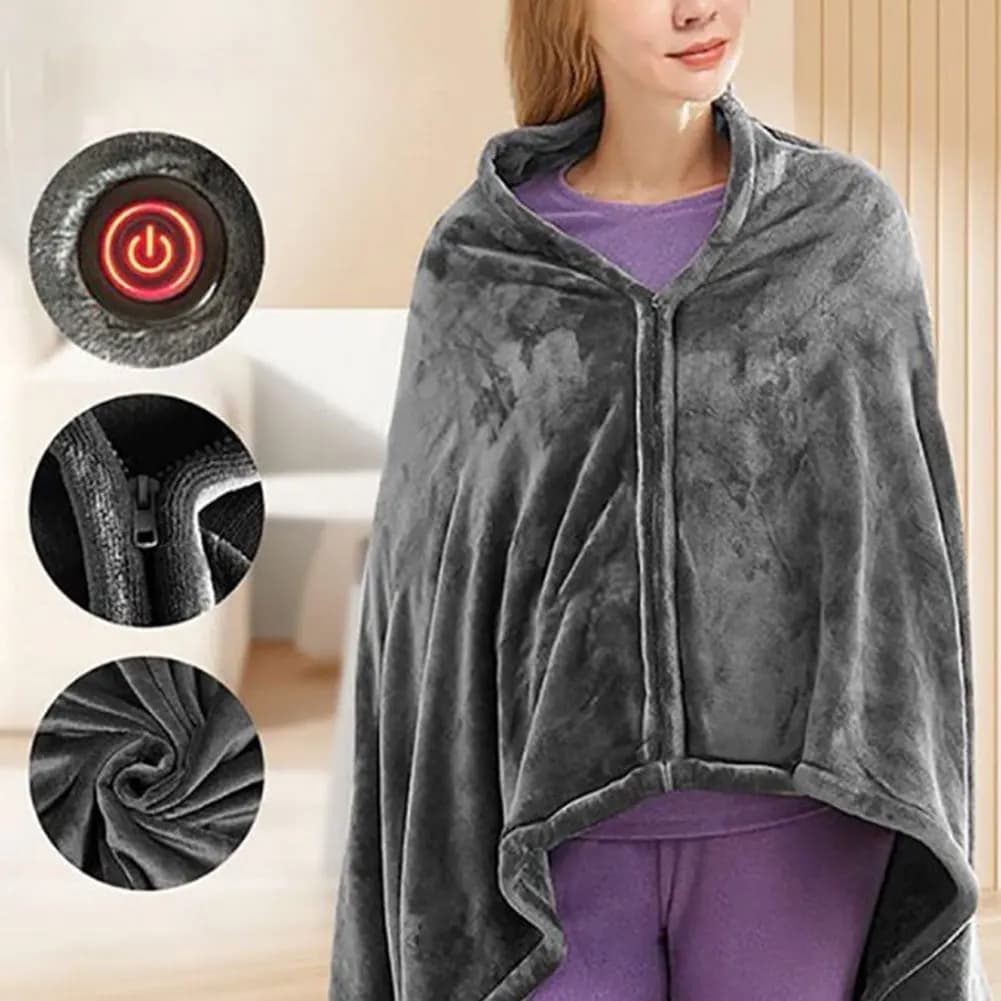 Coperta riscaldata elettrica USB 3 livelli di riscaldamento Coperta riscaldata in pile Coperta indossabile in velluto corallo per uso domestico e ufficio