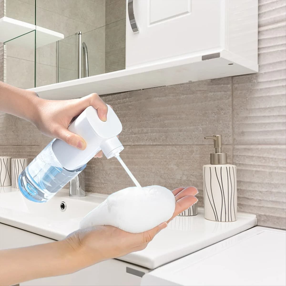 Dispenser automatico di sapone schiumogeno, elettrico e ricaricabile, Dispenser manuale in schiuma ricaricabile per il bagno della cucina