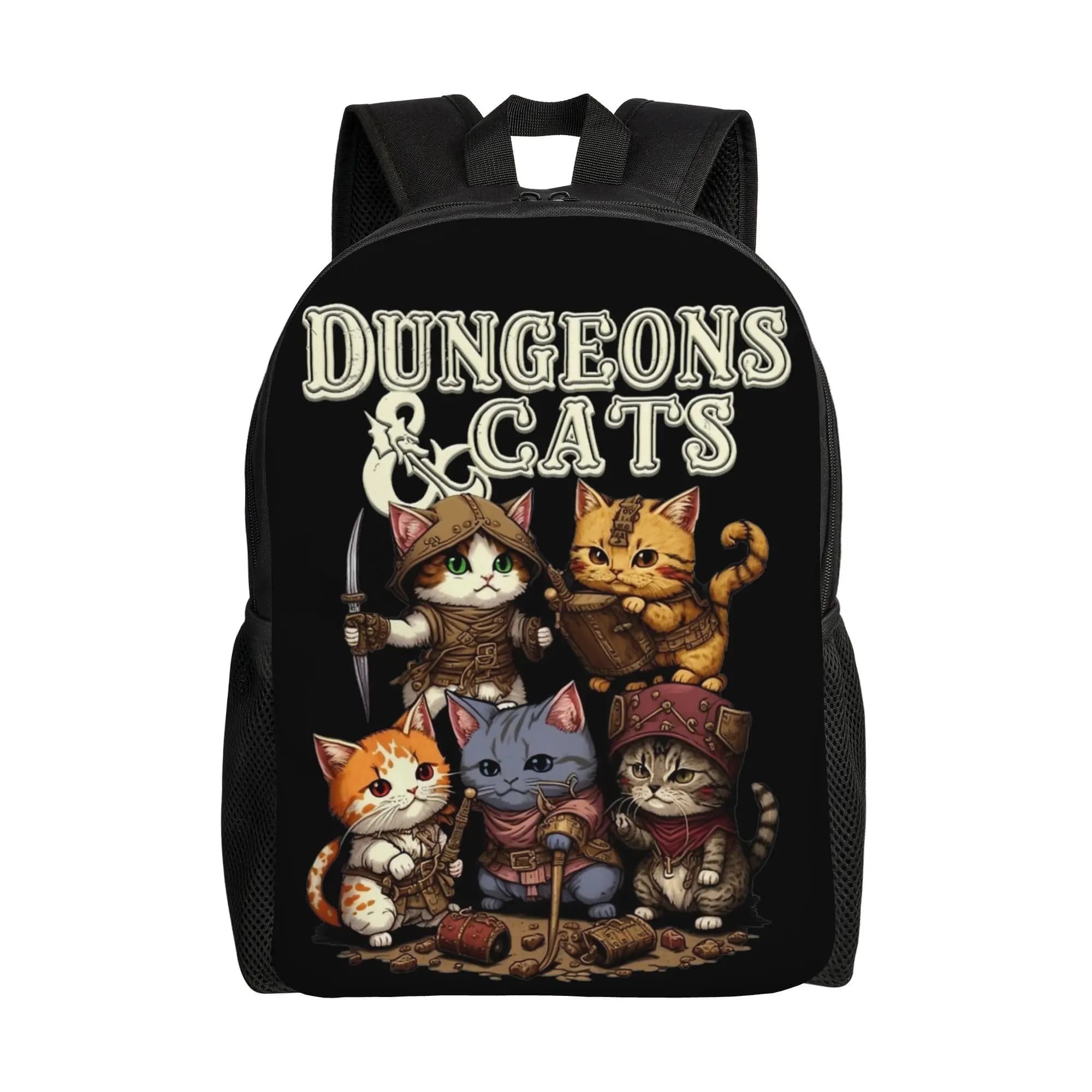 Zaino Dungeon Dragon Cats per uomo e donna, borsa da giorno per scuola superiore, lavoro, laptop, computer, in tela, idea regalo