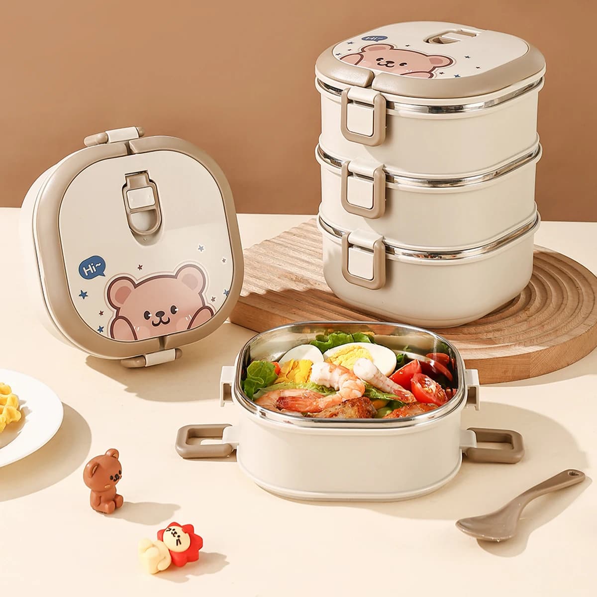 WORTHBUY Scatola per il pranzo Bento isolata in acciaio inossidabile 304 per microonde per bambini Studenti con contenitore per alimenti multistrato sigillato con cucchiaio
