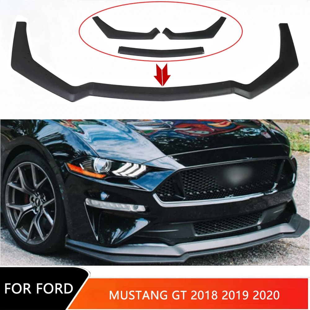 Per Ford Mustang GT 2018 2019 2020 Auto Paraurti Anteriore Labbro Spoiler Body Kit 3 Pezzi Nero Canard Splitter Diffusore Accessori Auto