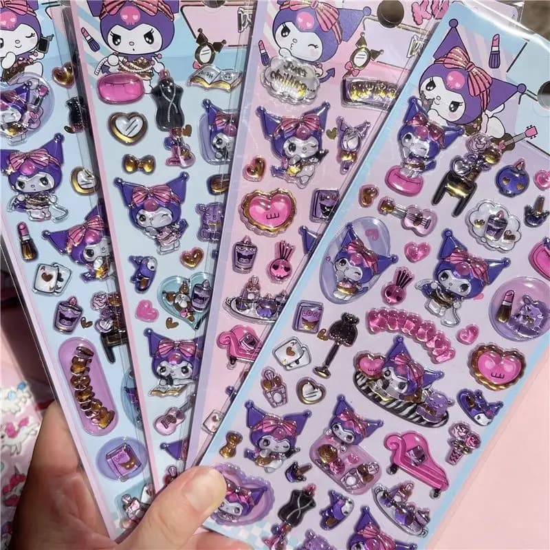 Adesivi 3D Trasparenti in Cristallo Sanrio Hello Kitty Kuromi, Regalo per Ragazze, Adesivi Decorativi Carini in Rilievo