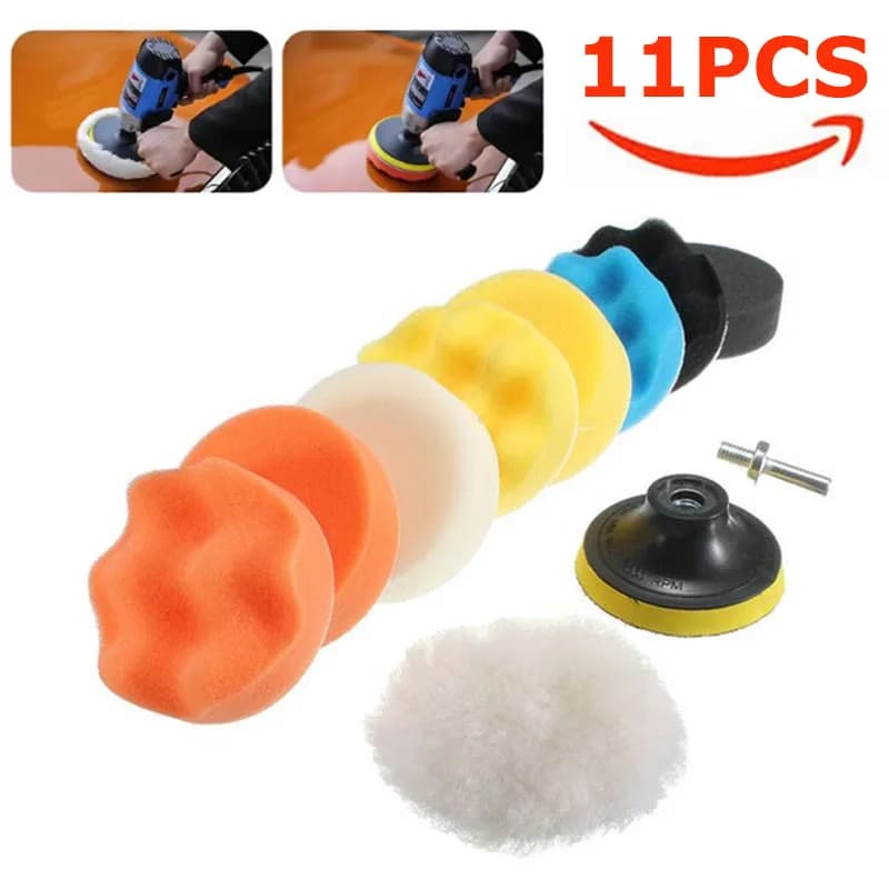 Kit di 11 spugne per lucidatura auto, kit di tamponi in schiuma per lucidatrice, tamponi per cera per moto e veicoli, rimuovono i graffi