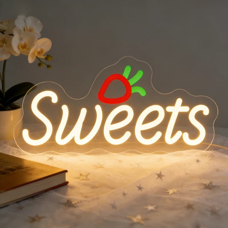 Insegna Luminosa LED a Tema Fragola, Luce Notturna 3D, Decorazione per Caffetteria e Pasticceria, Lampada da Tavolo Estetica per Camera a Tema Frutta, Regalo